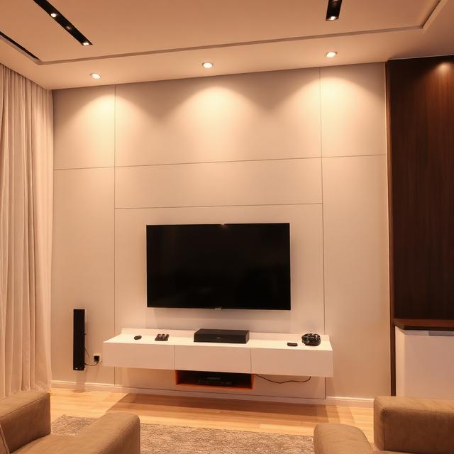 TV instalada em painel de sala