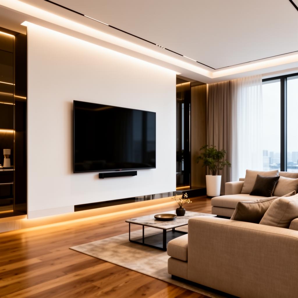 Sala moderna com TV instalada na parede pela SoaresSat